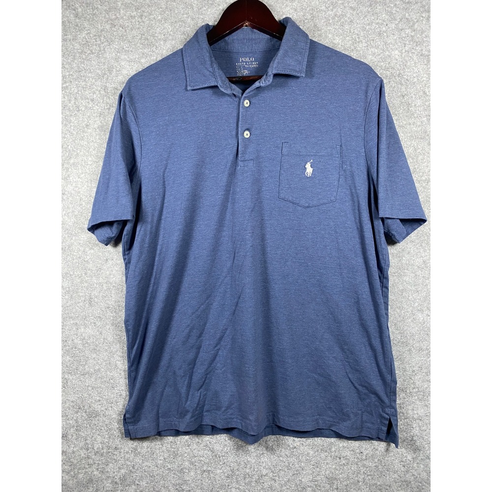 Polo Ralph Lauren Performance Mens Classic Fit Blue Heather Pocket Polo‎ Shirt L